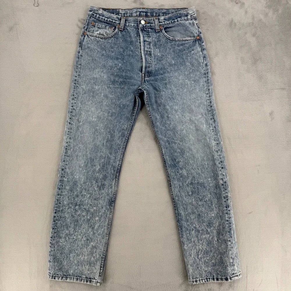 Vintage Levis 501 Acid Wash Jeans Mens 34x30 Made in USA Button Fly Blue Denim